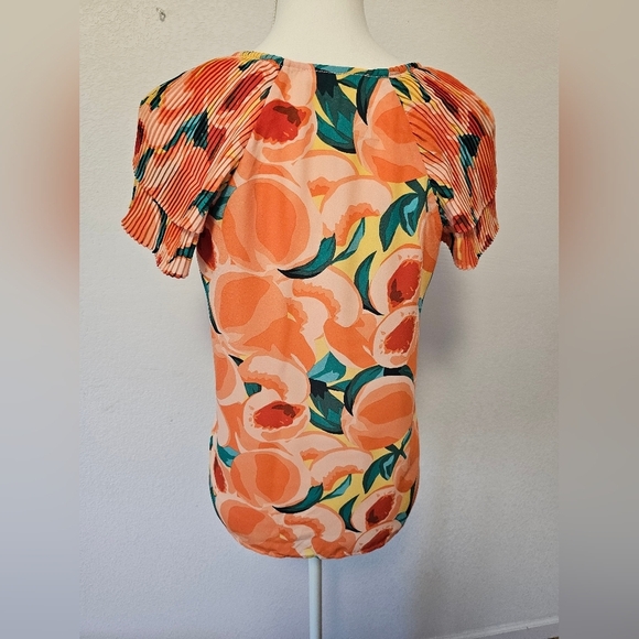 DR2 Ruffle Short Sleeve Flowy Blouse with Fruit Women's Size XS NWOT - Picture 7 of 10